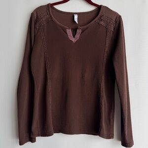 Indigo Waffle Knit Long Sleeve Top Size L – Brown Boho Cottagecore